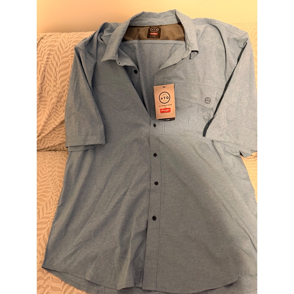 Wrangler ATG All Terrain Gear Mens XL Blue Short Sleeve Utility Shirt New